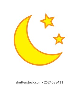 Luna creciente amarilla con el icono de las estrellas en el fondo blanco. Icono de la noche. Icono de luna creciente.