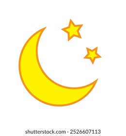 Luna creciente amarilla con el icono de las estrellas en el fondo blanco. Icono de la noche. Icono de luna creciente.