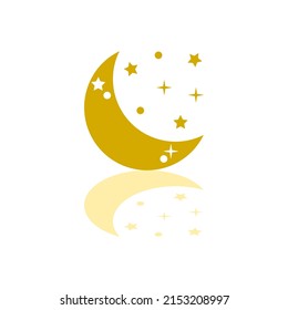 Yellow crescent moon and stars magic boho icon flat vector design.
