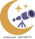 Yellow Crescent Moon with Telescope Astronomy Logo Vector