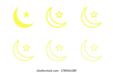 yellow crescent and star shape vector concept with white background