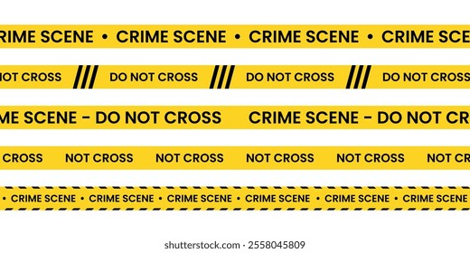 Yellow crime scene tape on a transparent background. Police yellow and black warning tape. Not cross area tape.