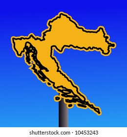 símbolo de advertencia de mapa de Croacia amarillo en ilustración azul