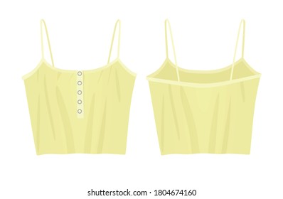 Yellow crop sleeveless t shirt. vector illustration