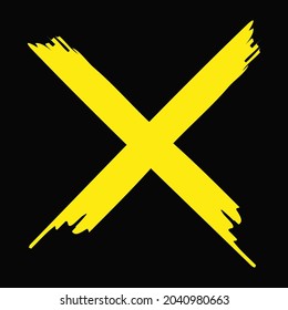 Icono de la cruz amarilla sobre fondo negro. Emblema de elección. Símbolo de puntuación. Marca de lista de verificación. Ilustración vectorial. Imagen de archivo.