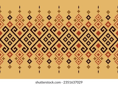 Yellow Cross stitch colorful geometric traditional ethnic pattern Ikat seamless pattern border abstract design for fabric print cloth dress carpet curtains and sarong Aztec African Indian Indonesian 