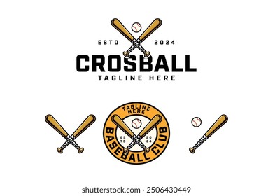 yellow crossed baseball bats and ball colorful modern logo vector design collection for baseball sport club, tournament, t-shirt and merchandise designs 