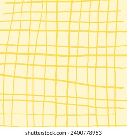 Yellow crossed lines grid mesh pastel  vector pattern. Hand drawn doodle squared pattern. Gender neutral cute plaid design with simple checkered textured drawing