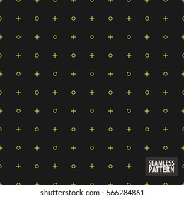 Yellow Crosses and Circles with Black Background, Seamless Pattern | EPS10 Vector
