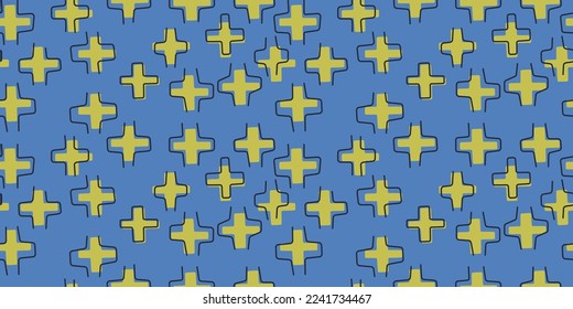 Yellow crosses on a blue background. Vector print and pattern for various surfaces and stylish illustration.