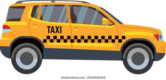 Yellow crossover car with checkered pattern. Taxi service auto