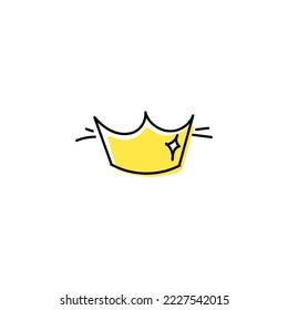 Yellow crown hand drawn icon. Symbol sketch of royalty and power with luxury doodles in vintage medieval vector style