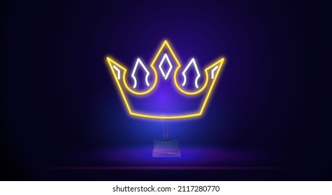 Yellow crown is a night bright advertising element. Gambling concept for retro neon sign design. Vector illustration in neon style for online casino, slot machine