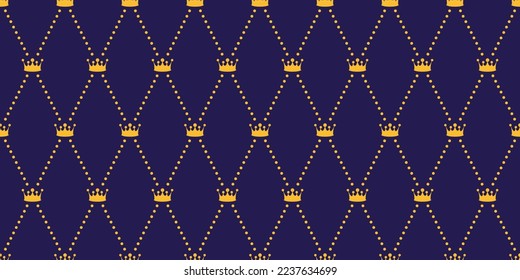 Gelbe Kronen auf blauem Hintergrund. Nahtlose Vektorgrafik mit Kronen. Für die Dekoration und die Anwendung eines nahtlosen Drucks.