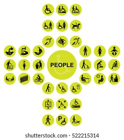 Yellow cruciform disability and people Icon collection