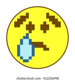 Yellow Crying Face Pixel Art Vector