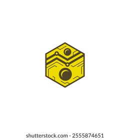 Yellow Crypto Coin Token in Hexagon Shape Logo Design Vector