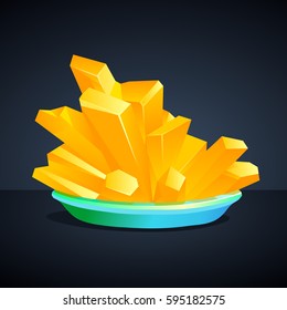 Yellow crystals Potassium hexacyanoferrate on a dark background