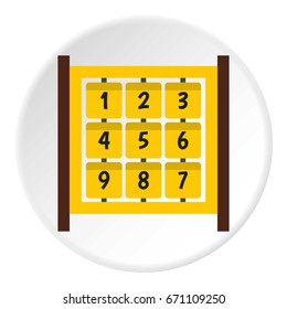 Yellow cubes with numbers on playground icon in flat circle isolated vector illustration for web