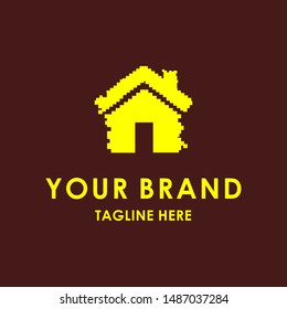 yellow cubic house vector game logo template. flat illustration. 