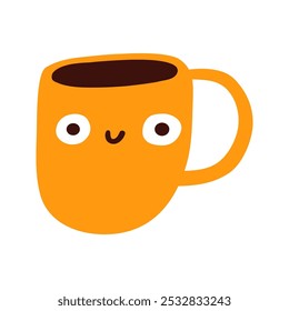 Yellow cup of coffee. Hand drawn design. Vector illustration on white background. 