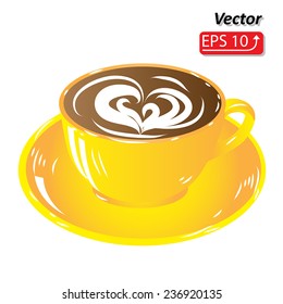 yellow cup coffee, hot drink chocolate icon isolated on white background vector illustration