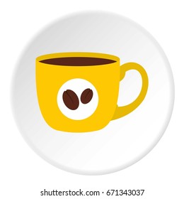 Yellow cup of coffee icon in flat circle isolated vector illustration for web
