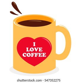 Yellow cup of coffee on white background. Vector illustration