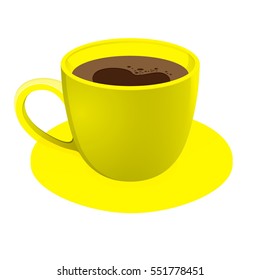 Yellow cup of coffee on a white background