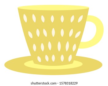 Yellow cup isolated on white background. Cozy and cute crockery piece. Colorful mugs, dishes. Sweet home concept flat vector illustration