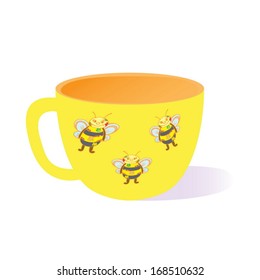 Yellow cup with  isolated on white background. Hand drawn vector element for your design