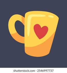 yellow cup with love sign in flat vector design.