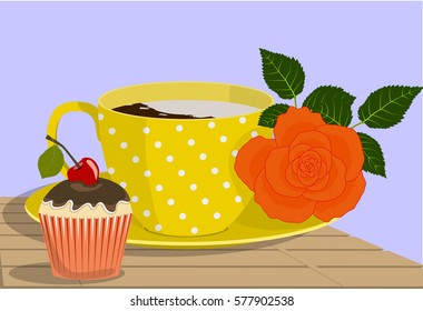 Yellow cup and rose