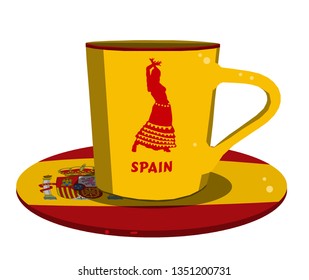 Yellow cup with spain flag and dancing woman picture
