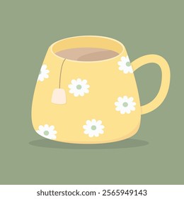 yellow cup of tea with cute illustration