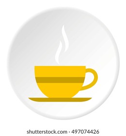 Yellow cup of tea icon. Flat illustration of yellow cup of tea vector icon for web