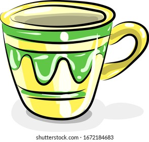 Yellow cup of tea, illustration, vector on white background.