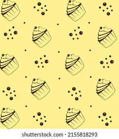 Yellow Cupcake Background Vector Linear Illustration Stock Vector ...