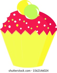 Yellow cupcake, illustration, vector on white background.