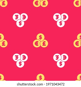 Yellow Currency exchange icon isolated seamless pattern on red background. Cash transfer symbol. Banking currency sign.  Vector