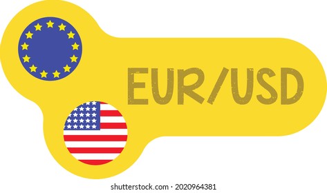 gelbes Devisenlogo mit Rundflammen der EU und der Vereinigten Staaten und die Aufschrift "EUR USD" 