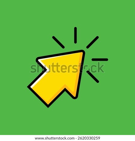 Yellow cursor click icon,Arrow Cursor clip art,mouse Click symbol isolated on green screen background