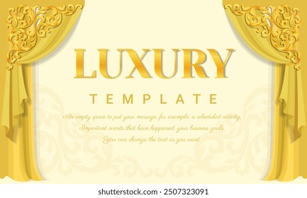 Yellow curtains elegant background, stage curtains, vintage frame for invitations and greeting cards, EPS 10 vector illustration.