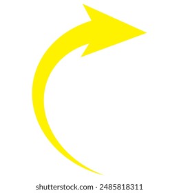 Símbolo de Vector de flecha curva amarilla. Icono de puntero de flecha Iniciar sesión de estilo plano de moda. Ilustración del Vector aislado sobre fondo blanco. 10 eps