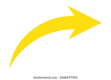 yellow curved arrow pointing up and right isolated on white background