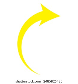 Signo de Vector de flecha curva amarilla aislado sobre fondo blanco. Flecha apuntando a la derecha. Ilustración simple.