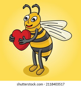 Yellow cute bee carrying a heart vector illustration