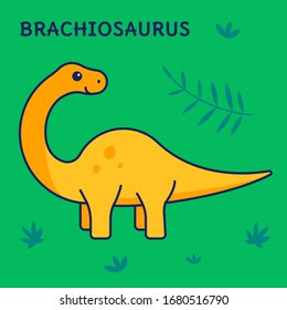 yellow cute brachiosaurus flat vector illustration