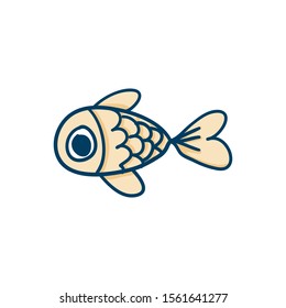 Yellow cute cartoon doodle small fish on a white background