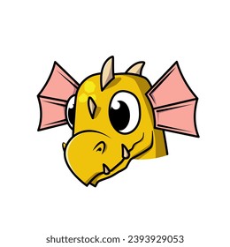 Yellow cute cartoon dragon. Isolated on white. Vector.